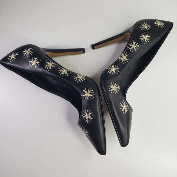 Alex + Alex Starburst Embroidered Pumps 9 Black Gold Star Heels - Picture 7 of 12